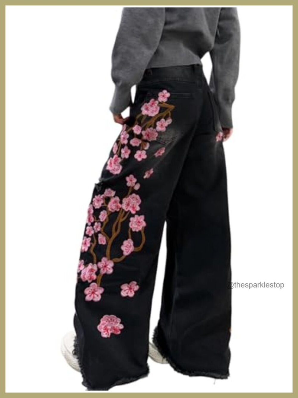Women's Baggy Wide Leg Embroidered Jeans High Rise Denim